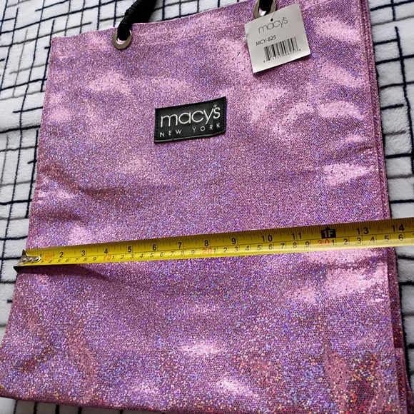 Macy's Rope Handle Pink Glitter Tote Bag New With Tags - Picture 5 of 5